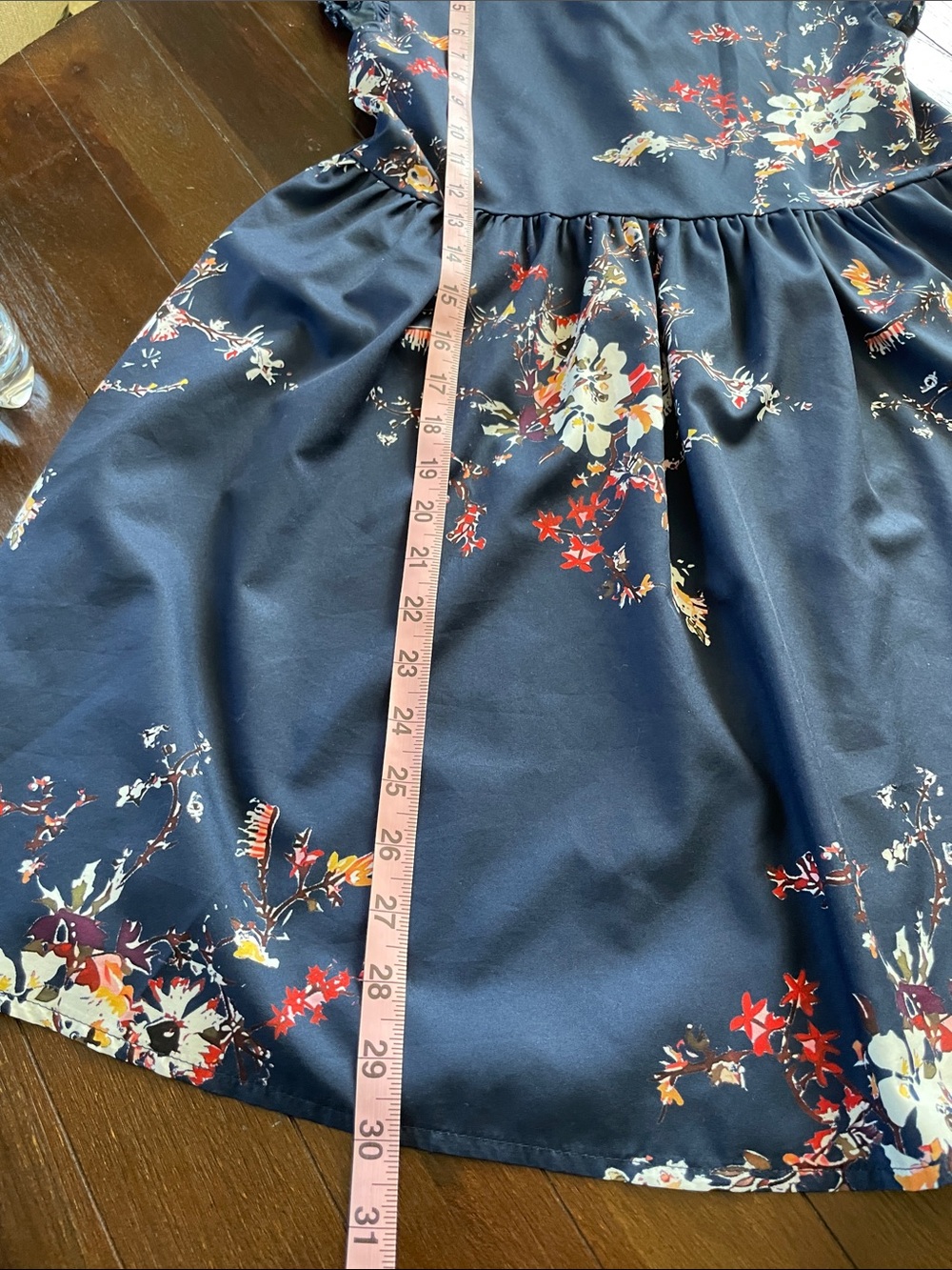 Navy Floral Ruffle Sleeve Dress - Picture 7 of 9
